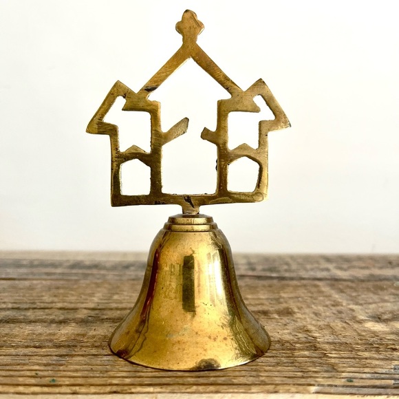 Vintage Brass Bell with Church Design - Picture 1 of 4